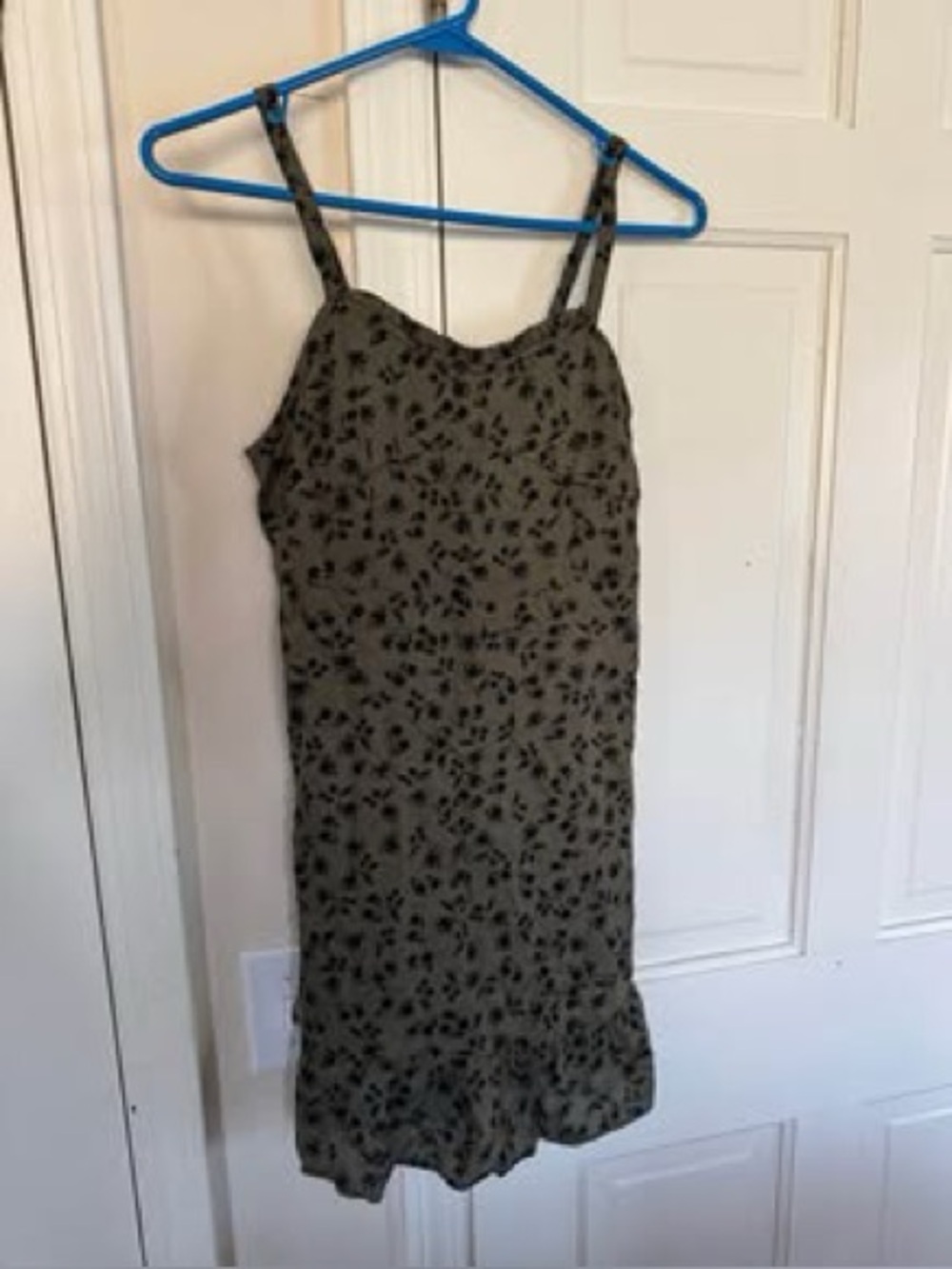 Girls 12/14 Sugar & Jade Olive Green Floral Slip Dress with Spaghetti Straps
